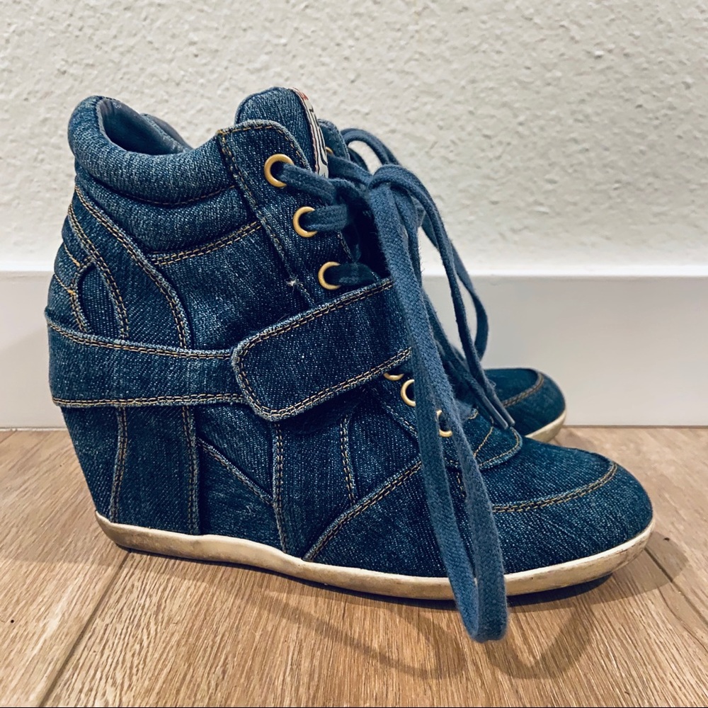 Ash Women's Bowie Denim Lace Up Wedge Sneakers